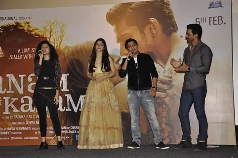 Palak Muchhal, Mawra Hocane, Ankit Tiwari and Harshvardhan Rane at Music Launch of Sanam Teri Kasam