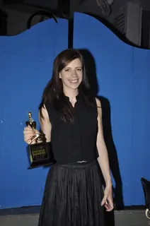 Kalki Koechlin poses with her Trophy delivered to her by Sonam Kapoor at Olive