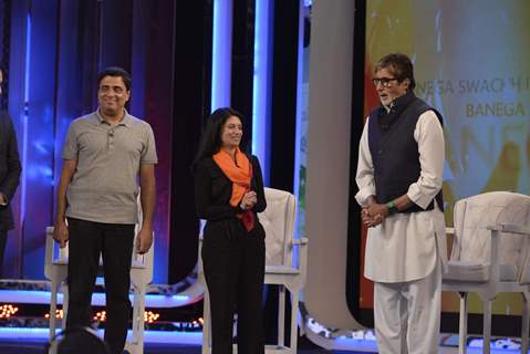 Ronnie Screwvala, Zarina Mehta and Amitabh Bachchan at NDTV Cleanathon