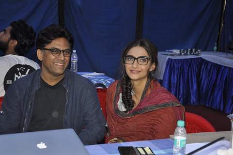 Sonam Kapoor and Ram Madhvani at snapped at Mehboob Studios