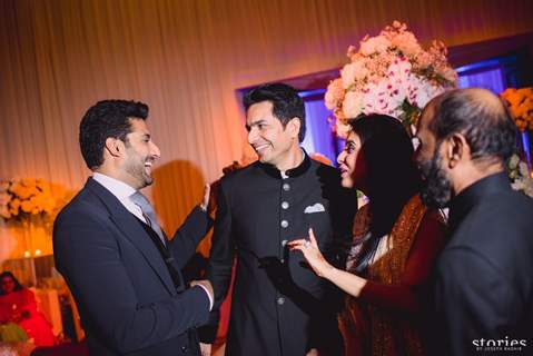 Abhishek Bachchan Greets Asin Thottumkal and Rahul Sharma at their Wedding Reception