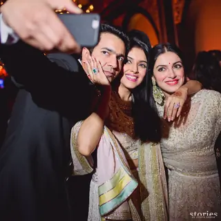 Divya Khosla Kumar Poses for a Selfie with Asin and Rahul Sharma at their Wedding Reception