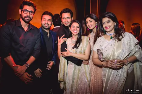 Rana Daggubati, Raj Kundra and Shilpa Shetty Poses with Asin & Rahul Sharma at Wedding Reception