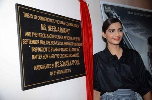 Sonam Kapoor poses for the media at Xaviers College