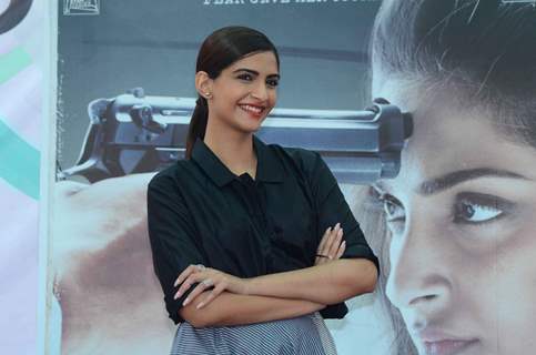 Sonam Kapoor poses for the media at the Promotions of Neerja at Xaviers College