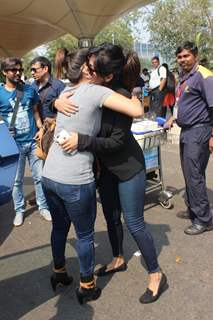 Beauty Chitrangda Singh Greets Singer Sunidhi Chauhan - Snapped at Airport