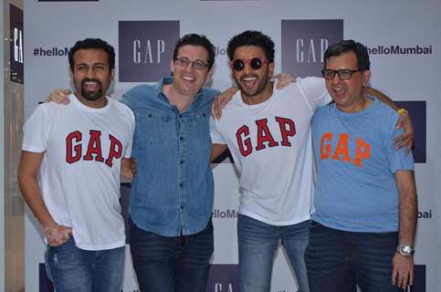 Ranveer Singh poses with the Team at Gap Jeans Store Launch