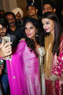 Richa and Aishwarya Takes a Selfie at Poster Launch of 'Sarabjit'