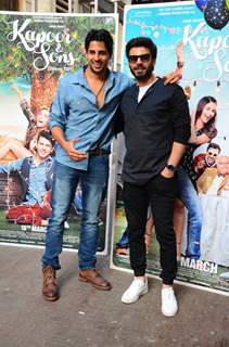 Fawad Khan and Sidharth Malhotra for Kapoor & Sons promotions at Johar's office