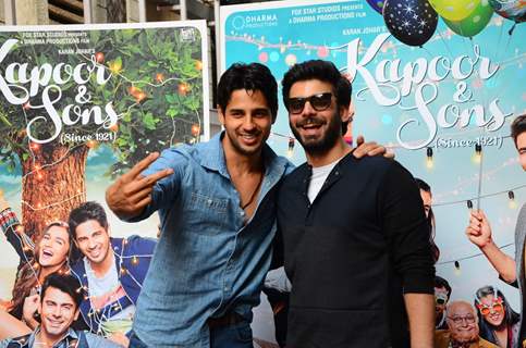 Fawad Khan and Sidharth Malhotra for Kapoor & Sons promotions at Johar's office