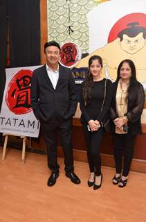 Anu Malik with daughter and wife at Tatami Restaurant Launch