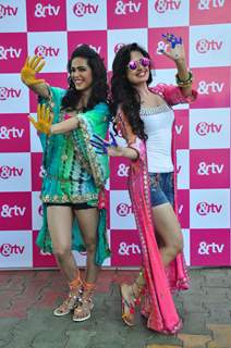 Madhurima Tuli and Yuvika Choudhary with &TV Celebrating Holi