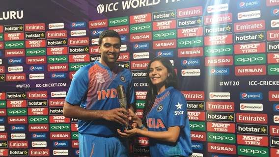 Anuja Sathe Presents an Award to R Ashwini at ICC T20 World Cup