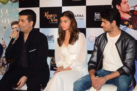 Karan Johar, Alia Bhatt and Sidharth MalhotraKapoor and Sons Success Meet