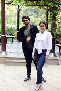 Arjun Kapoor and Kareena Kapoor posing for the cameras at the Press Meet of Ki and Ka