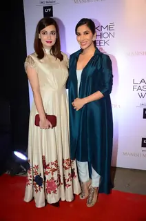 Dia Mirza and Sophie Choudry at Lakme Fashion Show 2016