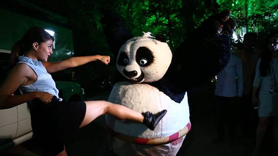 Jacqueline Fernandes In action with Kung Fu Panda's PO