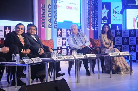 Business Tycoon Mukesh Ambani, Ramesh Sippy and Aditi Rao Hydari at FICCI Frames Event