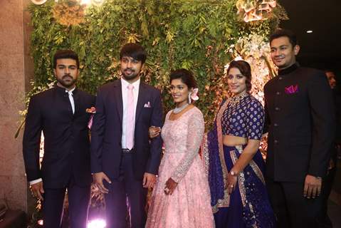 Ram Charan with Chiranjeevi's Daughter and her Husband at  Wedding Reception!