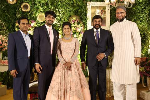 L-R: Couple and Chiranjeevi with Asaduddin Owaisi!