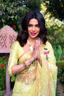 Priyanka Chopra stuns with her Looks in Yellow Saree at Press Meet for Receiving Padma Bhushan