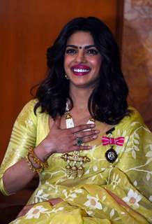 Priyanka Chopra steals the show in Yellow Saree at Press Meet for Receiving Padma Bhushan