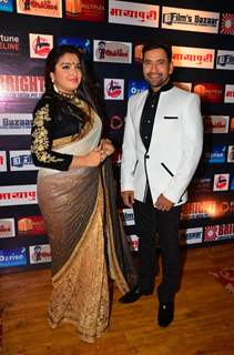 Bhojpuri Dinesh Lal Yadav with his wife Pakhi Hegde at Dada Saheb Phalke Awards