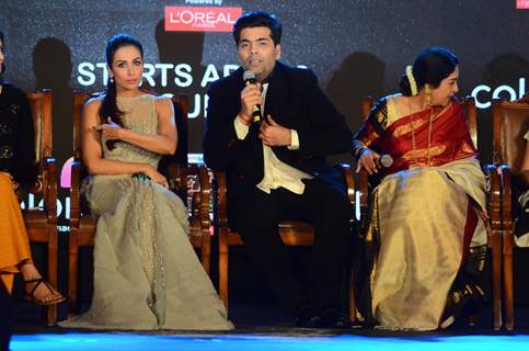 Malaika Arora Khan, Karan Johar and Kirron Kher at the Launch Of the show 'India's Got Talent'