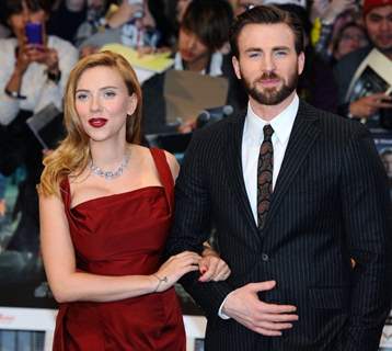 Scarlett Johansson with Chris Evans at Premiere of Captain America: Civil War in London