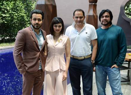 Emraan Hashmi, Prachi Desai and Cricketer Mohammad Azharuddin at Press Meet of Azhar in Delhi