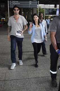 Sunny Leone with husband Daniel Weber at Airport