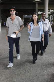 Sunny Leone with husband Daniel Weber at Airport