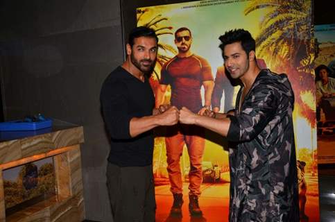 Varun and John at the promotion of 'Dishoom'