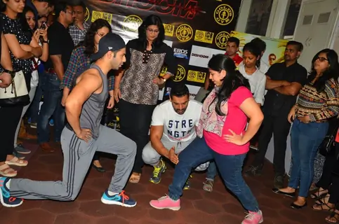 Workout Session with Varun Dhawan and John Abraham during an promotional event of 'Dishoom'