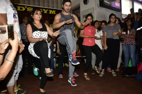 Varun Dhawan and Priyanka Chauhan during an event 'Workout session with Dishoom cast'