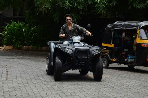 Dishoom entry by Varun Dhawan on Quad bike at Launch of Song 'Jaaneman Aah' from Dishoom