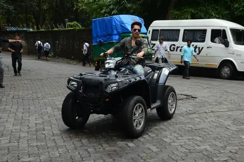 Dishoom entry by Varun Dhawan on Quad bike at Launch of Song 'Jaaneman Aah' from Dishoom