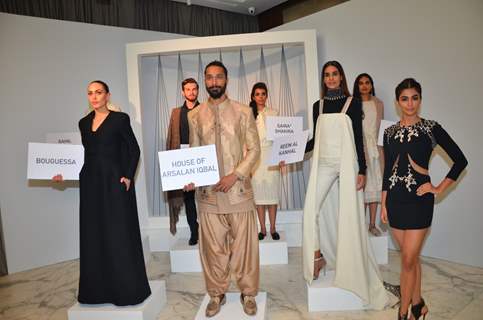 Pooja Hegde poses with the models at International Woolmark Prize, Mumbai event