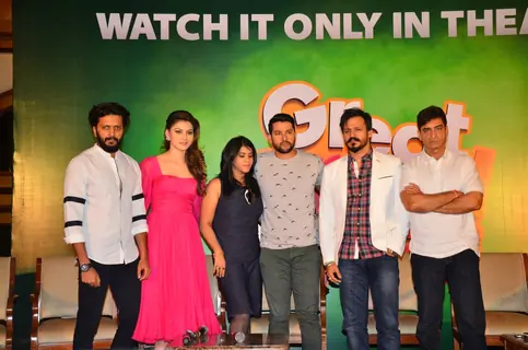 Riteish, Urvashi, Vivek, Ekta and Aftab at Press meet of 'Grand Masti' on Piracy Issue