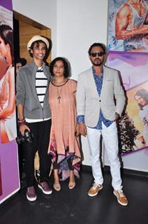 Irrfan Khan with son Babil and wife Sutapa Sikdar at Screening of movie 'Madaari'
