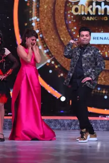 Karan Johar and Jacqueline Fernandes on the sets of 'Jhalak Dikhlaa Jaa'