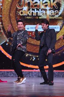 Karan Johar and Manish Paul performing on the sets of 'Jhalak Dikhlaa Jaa'