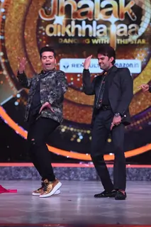 Karan Johar and Manish Paul performing on the sets of 'Jhalak Dikhlaa Jaa'