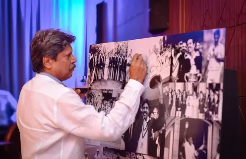 Kapil Dev at Press meet of 1983 Movie