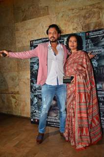 Actor Irrfan Khan with wife Sutapa Sikdar at the special screening of Madaari