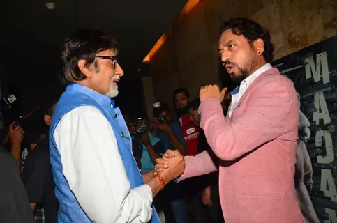 Superstar Amitabh Bachchan with Irrfan Khan at the special screening of Madaari