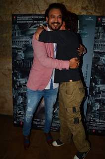 Irrfan Khan and Shah Rukh Khan hugs each other at the special screening of Madaari
