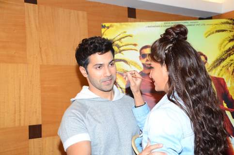 Make up time: Jacqueline becomes make up artist for Varun at Promotions of Dishoom!