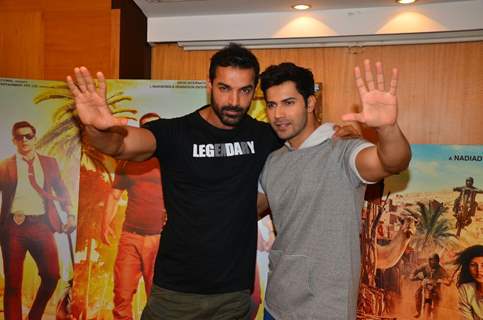 John Abraham and Varun Dhawan during Promotions of Dishoom!