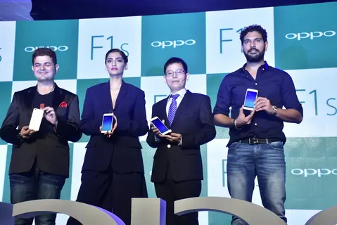 Sonam Kapoor and Yuvraj Singh at Launch of Oppo F1S smartphone